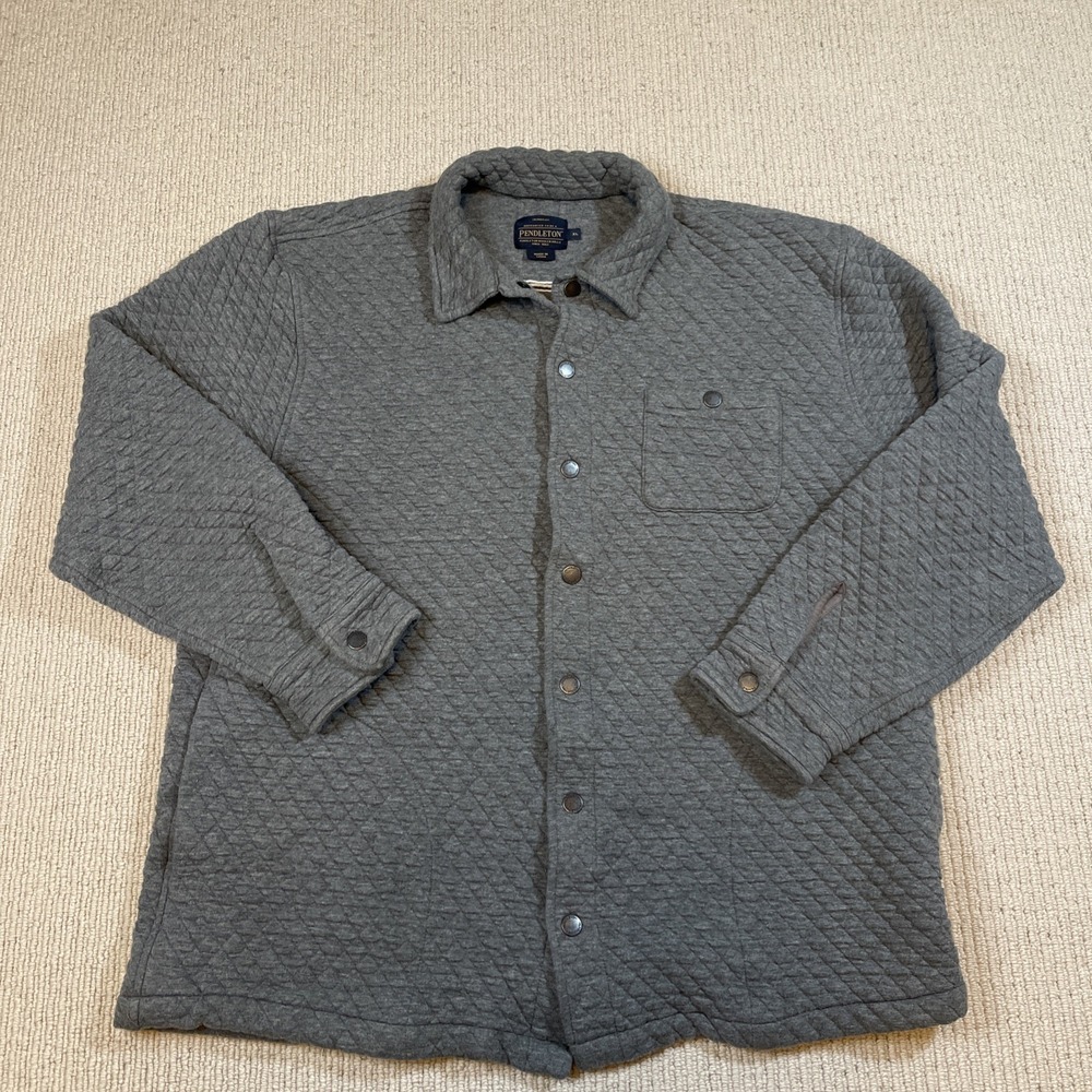 Pendleton Men's XL Quilted Knit Shirt Jacket Snap Front Heathered Gray